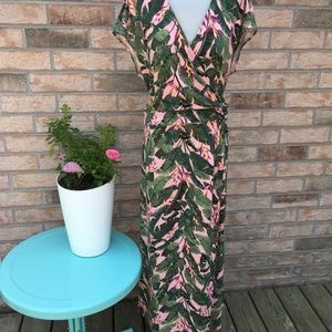 Maxi Dress Land’s End 18 XL Pink Green Tropical